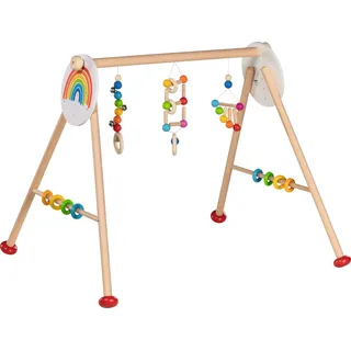 GoKi 65351 Baby-Fit Regenbogen I aus Holz, Greif- und Spieltrainer, 6 Fach höhenverstellbar, Bunte Kugeln und Ringe zur Anregung der Sinne, Made IN Germany, 70 x 58 x 54cm, ab Geburt
