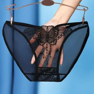 Bequeme Spitze Mesh Damen Slip, Durchsichtig Atmungsaktiv, Große Größe (XL Schwarz)