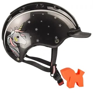 RL24 - Casco Kinder Reithelm Nori Einhorn inkl. Putzschwamm – Mädchen & Jungen Reitkappe – Helm zum Reiten, Fahrrad- & Skifahren – Reiterhelm in Schwarz/Grau – Gr. XS (50-52 cm)