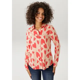 Aniston CASUAL Hemdbluse ANISTON CASUAL, Damen, Gr. 40, rosa, rot, Web, Obermaterial: 100% Viskose, bedruckt, gemustert, figurumspielend hüftbedeckend, 1-Knopf-Manschette, Blusen Hemdbluse, mit extravaganten Herzen bedruckt - NEUE KOLLEKTION