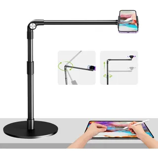 elitehood Handyhalterung Tisch zum Filmen mit Robuste Basis, Höhenverstellbar Overhead Stativ Handy Ständer zum Filmen, 38cm Langer Arm Handyhalterung Schreibtisch für iPhone 15 14 13, Android Handy