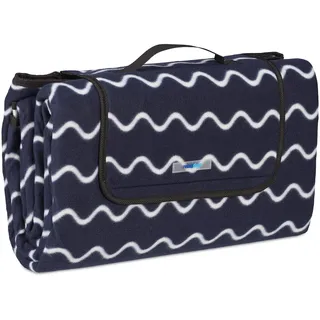 Relaxdays Picknickdecke Fleece dunkelblau/weiß 200 x 200 cm