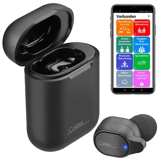 Callstel 2in1-Live-Übersetzer und In-Ear-Mono-Headset mit Powerbank-Box & App Schwarz