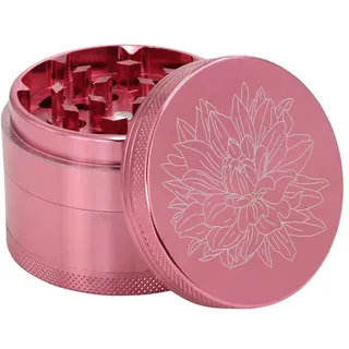DCOU Premium Aluminium Grinder Crusher mit Blumen auf dem Deckel Magnetisch Ø55mm Metall Spices Grinder 4 Teilig