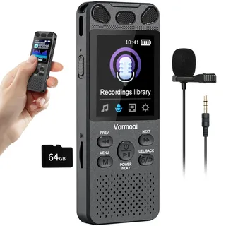 80GB Diktiergerät Digitales 110 Std Aufnahmegerät mit Externes Mikrofon, Vormooi 2,15" Farbbildschirm Voice Audio Recorder, USB-C Diktiergeräte MP3 mit Spracherkennung/Wiedergabe für Meeting Interview
