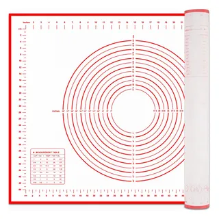 HOOMIL Backmatte, Silikonmatte Backen, Antihafte Rutschfeste Silikon Backunterlage Teigmatte Ausrollmatte mit Messung, Große 80x60 cm - Rot