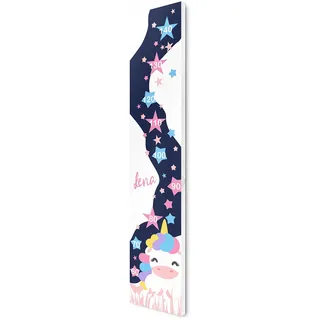 Kinder Messlatte aus Holz personalisiert mit Namen - Größen Skala bis 140 cm - niedliche Kindermesslatten Einhorn & Sternen - Messlatte Baby 1 o. Kinderzimmer - Mädchen oder Jungen Größenmesser