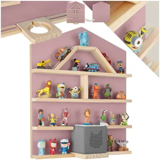 tectake® Holz Regal mit Magnetstreifen für Wand Montage, Wandregal für's Kinderzimmer, Aufbewahrung Musikbox, für Tonies Tonie Hörfiguren und Toniebox - pink