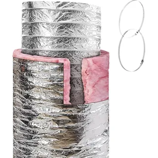 SucceBuy Trockner Abluftschlauch, Flammschutzwert R-6.0, 7,62 m langer, 254 mm isolierter flexibler Kanal, mit 2 Klemmen, strapazierfähig, 3-lagig...