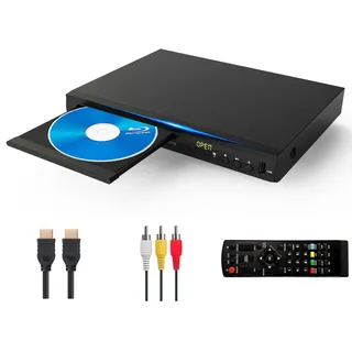 Blu-ray-DVD-Player, Multimedia-Disc-Wiedergabegerät für Filme und Musik Dolby Audio, Full HD 1080P Blu-Ray-Disc-Player mit HDMI-Ausgang/AV-Ausgang/Koaxialausgang/Blu-ray-Disc für Region B/2