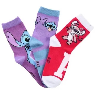 stitch Kinder Socken 3 Paar Strümpfe in Mehrfarbig | 27-30