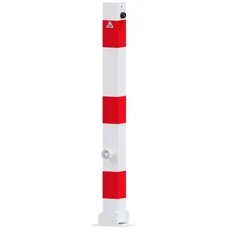 Schake Absperrpfosten umlegbar + Dreikantverschluß, 70x70mm, weiß rot