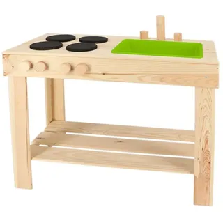 Esschert Design Matschküche S, Spielküche aus Holz für Kinder Kinderküche Outdoor mit Spülbecken