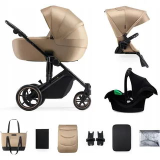 Kinderkraft PRIME 2 3-in-1 - Kinderwagen bis 22 kg - Babytragetasche, Autositz MINK PRO - vollgefederte Räder - wasserdichtes Verdeck - Beige