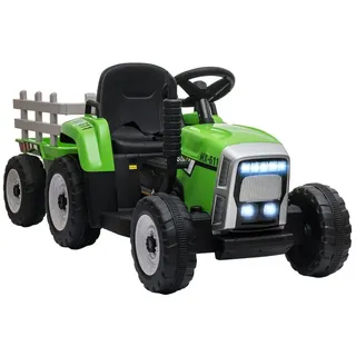 Homcom Elektrischer Traktor mit Anhänger, Kinder Aufsitztraktor MP3 Funktion, 3-6KM/H Grün