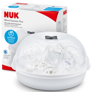 NUK Micro Express Plus Mikrowellen Sterilisator für Babyflaschen, 4 Babyflaschen & Zubehör, schnell, effektiv & gründlich, Weiß, 10256444