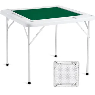 Vevor Mahjong-Tisch, Klappbarer Dominotisch für 4 Spieler mit Verschleißfester Grüner Tischplatte, Tragbarer Quadratischer Kartentisch mit 4 Getränkehaltern & 4 Chip-Fächern für Mahjong-Poker-Puzzles