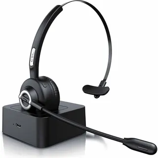 CSL - kabelloses Headset mit Ladestation - Mono Bluetooth Headset mit Mikrofon - USB Ladeport - Multipoint, Rauschunterdrückung - leicht