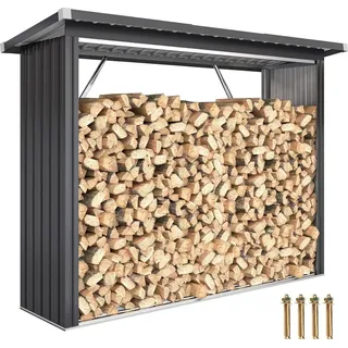 Outsunny Kaminholzregal Stahl 213 x 66,5 x 150 cm Dunkelgrau