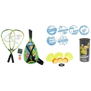 Speedminton® Junior Set – Original Speed Badminton/Crossminton Kinder Set inkl. 2 Fun Speeder®, Tasche Night Speeder - 3er Pack leuchtende Speed Badminton/Crossminton Bälle