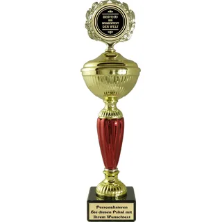 Pokal mit hochwertigen Alu Emblem und Wunschtext auf Sockelschild (Wunschtext)