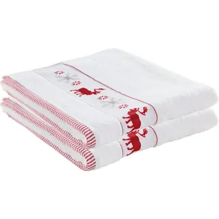 Erwin Müller Handtuch Handtuch 2er-Pack, Frottier, Walk-Frottier Motiv: Elch rot|weiß
