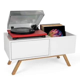 Glorious PC Gaming Race Glorious Turntable Lowboard - im 60er-Jahre-Retrodesign, Abhörstation, Offene Record Box, schockabsorbierende Gummifüße, weiß