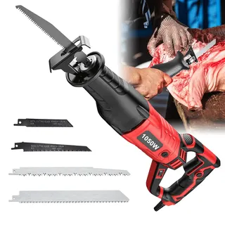 Fleischersäge Knochensäge Metzger Elektrisch für Kommerzielle Haushalt, Edelstahl Elektrische Fleisch-Säbelsägen Variable Geschwindigkeit (Rot, 1050W)