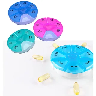 all-around24 Pillendose klein Rund 7 Tage Medikamentenbox 7 Fächer Tablettenbox Pillendosen Tabletten Wochenbox (1 x Pink)