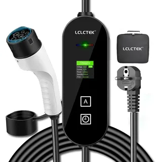 LCLCTEK® Typ 2 Ladekabel Schuko Stecker 3.68kW [5m, 8A-16A],Elektroauto EV Charger mit LED-Digitalanzeige,Mobile wallbox ladekabel Auto typ 2 schuko tecker,EV Ladegerät für Elektroautos PHEV/EV (Weiß)