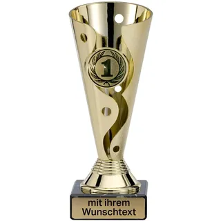 Deitert Pokal in Gold - Trophäe mit Wunschtext graviert und Sportemblem nach freier Auswahl - 15cm Sportpokal mit Marmorsockel für Ihre Siegerehrung A100