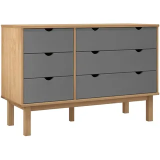 vidaXL Massivholz Schubladenschrank Kommode Schrank Wohnzimmer Schubladenkommode Aufbewahrungsmöbel Anrichte Sideboard OTTA 111x43x73,5cm Braun Grau