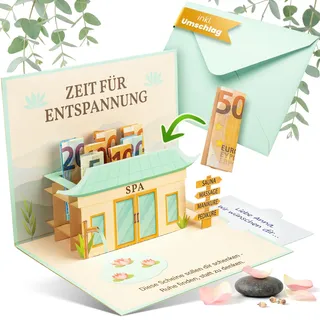 BASICBIRD Geldgeschenk Wellness als Pop up Karte | Gutscheinkarte Wellness Massage Sauna, Frauen Männer Wellness Geschenk, Geldkarte Geburtstag, Geldgeschenke Geburtstag