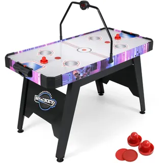DREAMADE 144cm Airhockey Tisch, Air Hockey Spieltisch mit Luft & LED-Anzeigetafel, Spieltisch mit 2 Pucks & 2 Pusher & verstellbaren Fußpolstern, Airhockeytisch für Spielzimmer, Zuhause & Büro