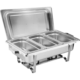morleos Speisewärmer Chafing Dish Basic Set | 3x GN 1/3 Behälter | 61x36x32cm | Edelstahl | Wärmehaltebehälter Buffet Gastronomie Catering