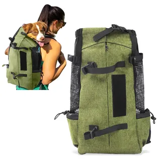 PETCUTE Haustier Rucksäcke,Hunderucksack,Hundetransporttasche Tragetasche für Hunde Katzen Wanderrucksack Seite Atmungsaktives Netz Rucksack für Kleine Mittel Hunde Katzen bis zu 10 kg Gras-Grün