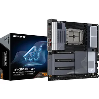 Gigabyte TRX50 AI TOP Motherboard - Unterstützt AMD Ryzen PRO 7000 CPUs, 16+8+4 Phasen Digital VRM, bis zu 5200MHz DDR5 (OC), 4xPCIe 5.0 + 4xPCIe 4.0 M.2, Wi-Fi 7, 10GbE LAN, USB 3.2 Gen 2x2