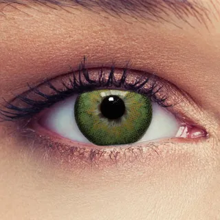 DESIGNLENSES, grüne farbige Kontaktlinsen mit Stärke für einen natürlichen Effekt, 1 Paar (2St), Monatslinsen geeignet für dunkle Augen + Gratis Behälter -4,25 "Dimension Green"
