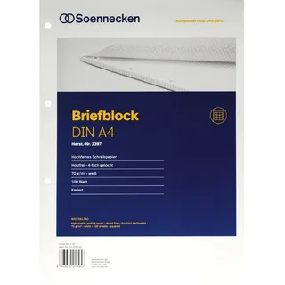 SOENNECKEN Briefblock 2397 DIN A4 4fach gelocht kariert 100Blatt weiß