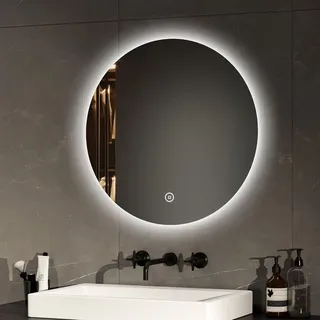 EMKE LED Badspiegel Rund 50 cm LED Spiegel Badezimmerspiegel mit Beleuchtung Kaltweiß Lichtspiegel Wandspiegel mit Touch IP44 Energiesparend - Silber