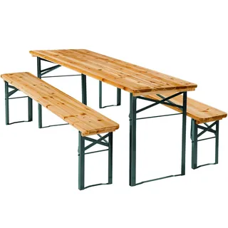 Tectake tectake® Bierzeltgarnitur 3-teilig, klappbar, beschichtetes Stahlgestell mit soliden Scharnieren, robustes Tannenholz mit Schutzlackierung