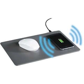 Hama Wireless Charger Mauspad XXL mit Qi Ladegerät (großes Mauspad mit induktiver Ladestation, Handys kabellos laden, Mousepad in Lederoptik mit glatter PU-Oberfläche und rutschfester Unterseite) grau