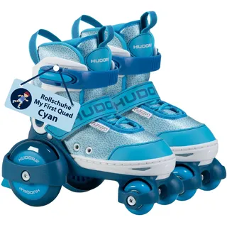 Hudora Rollschuh My First Quad Gr. 26-33 - cyan - größenverstellbare Rollschuhe für Kinder bis 20kg - Einsteiger-Rollerskates mit großen Rollen