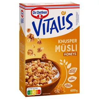 Dr. Oetker Vitalis Knusper Honeys: Knuspermüsli mit Honig, für Frühstück und Zwischendurch, 5er Packung, (5 x 600g)