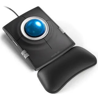PORLEI Kabelgebundene Trackball-Maus, ergonomische Fingersteuerung, Trackball mit 55 mm großer Kugel, 4-stufig verstellbarer DPI, beidhändiges Design, Handgelenkauflage inklusive, kompatibel mit PC