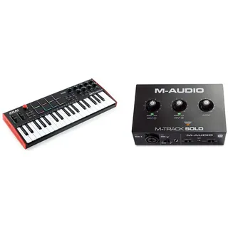 AKAI Professional MPK Mini Plus - 37-Tasten USB MIDI Keyboard Controller mit 8 RGB MPC Pads & M-Audio M-Track Solo – USB Audio Interface für Aufnahmen, Streaming und Podcasting