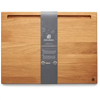 Edeldings Schneide- und Servierbrett aus hochwertiger Eiche 40 х 30 cm groß mit Tablethalterung | Antibakterielles Küchenbrett aus Europa | Servierbrett, Frühstücksbrett, Holzbrett aus massiv Holz