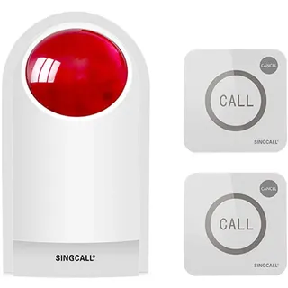SINGCALL Remote Notfall Strobe Sirene Alarm Kit Wasserdichtes Outdoor lautes Panik SOS Warnsystem für Business Home Shop Hotel Schule 300ft 1 Rot blinkende Sirene + 2 Ruftasten