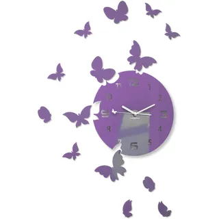 FLEXISTYLE z4g-8b Große Moderne Wanduhr Schmetterling rund 30cm, 15 Schmetterlinge, Wohnzimmer, Schlafzimmer, Kinderzimmer, Produkt in der EU hergestellt (Lila (Milka))