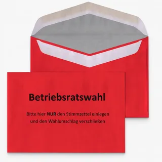 Betriebsratswahl – Innere Wahlumschläge C6 (162 × 114 mm), Recyclingpapier 75 g/m2, nassklebend, ideal für Stimmzettel (Rot - Betriebsratswahl, 100 Stück)